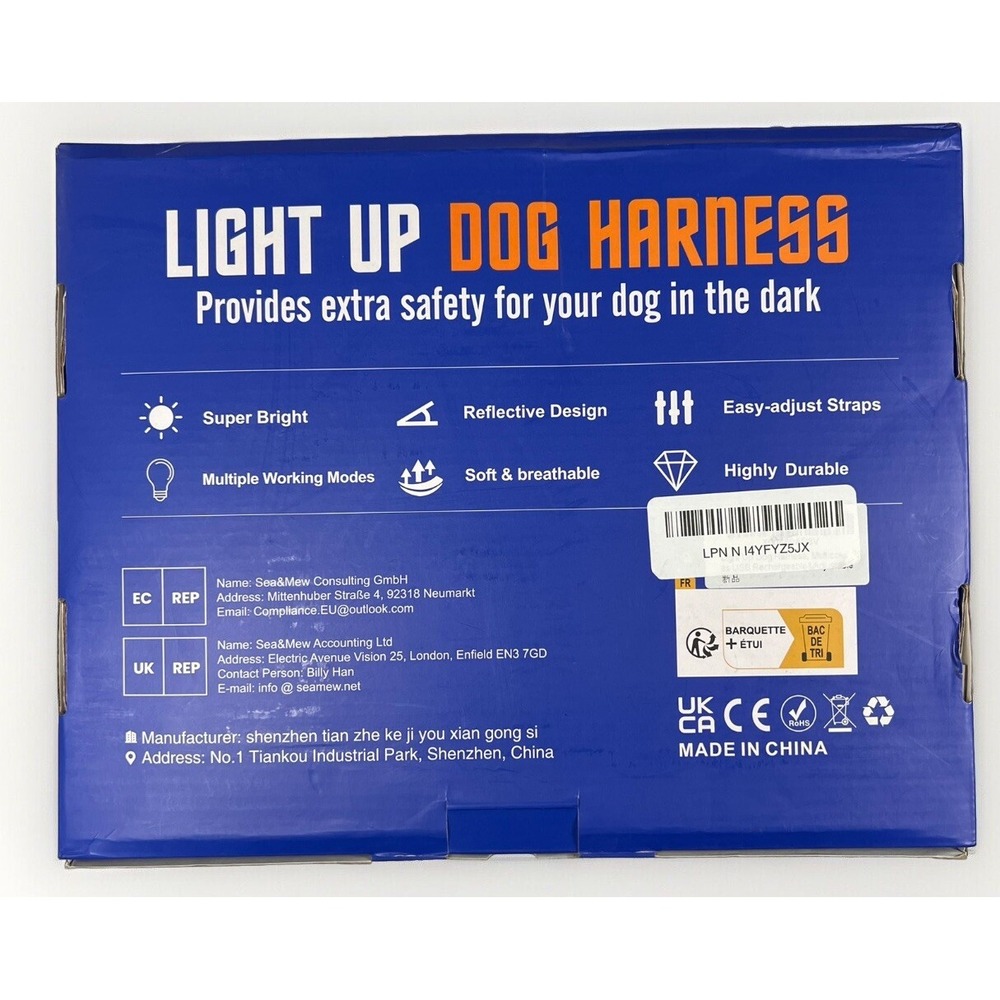 Sea&Mew LED Light Up Dog Harness Large Reflective Black Night‎ Safety Vest NEW - Picture 2 of 2
